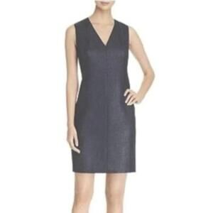 T TAHARI Women’s Seamed V-Neck A-Line Dress In Chambray Blue-Size 8